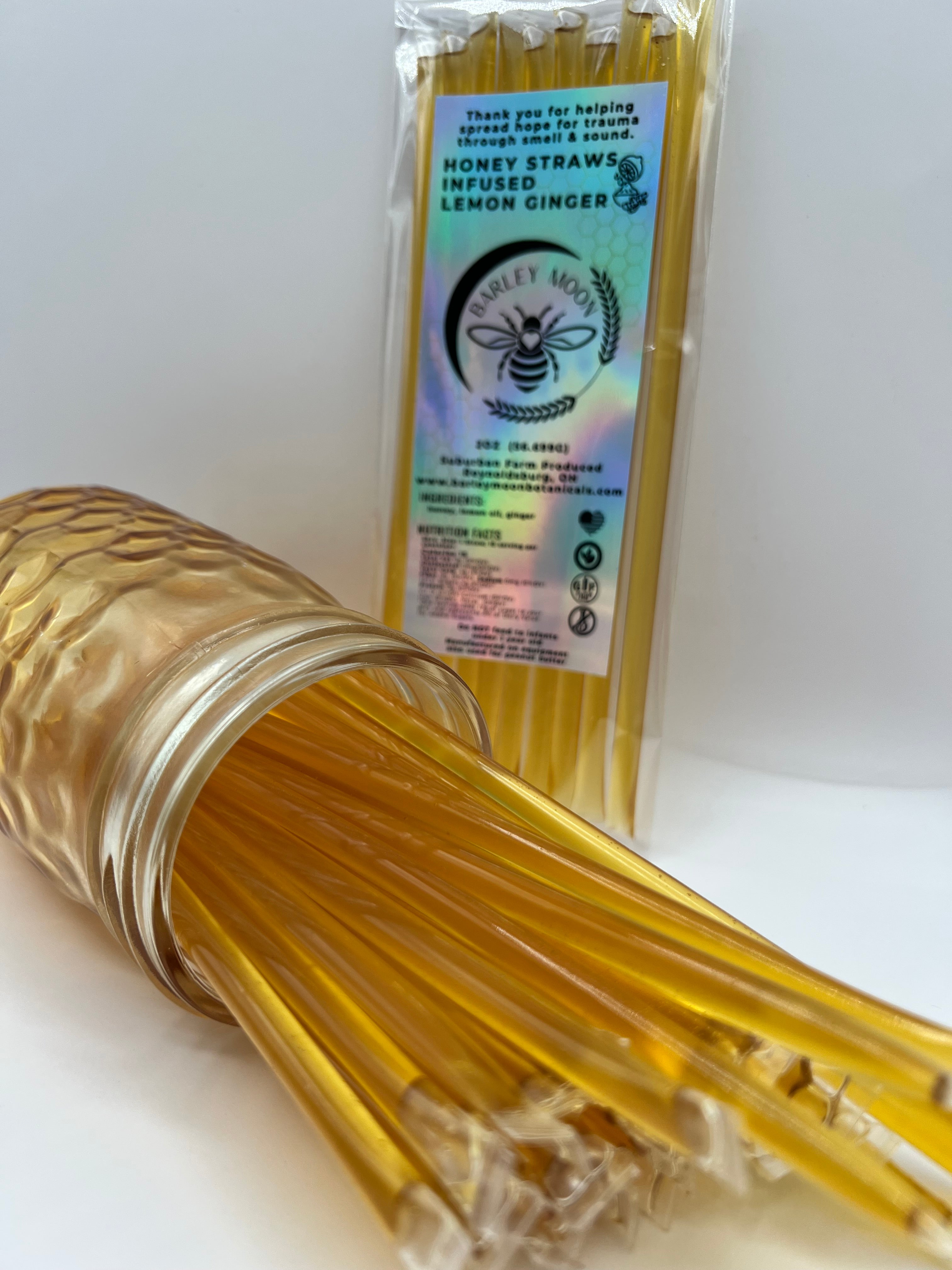 Honey Straws - Infused Lemon Ginger - Barley Moon Botanicals - Pure Honey, Natural Ingredients