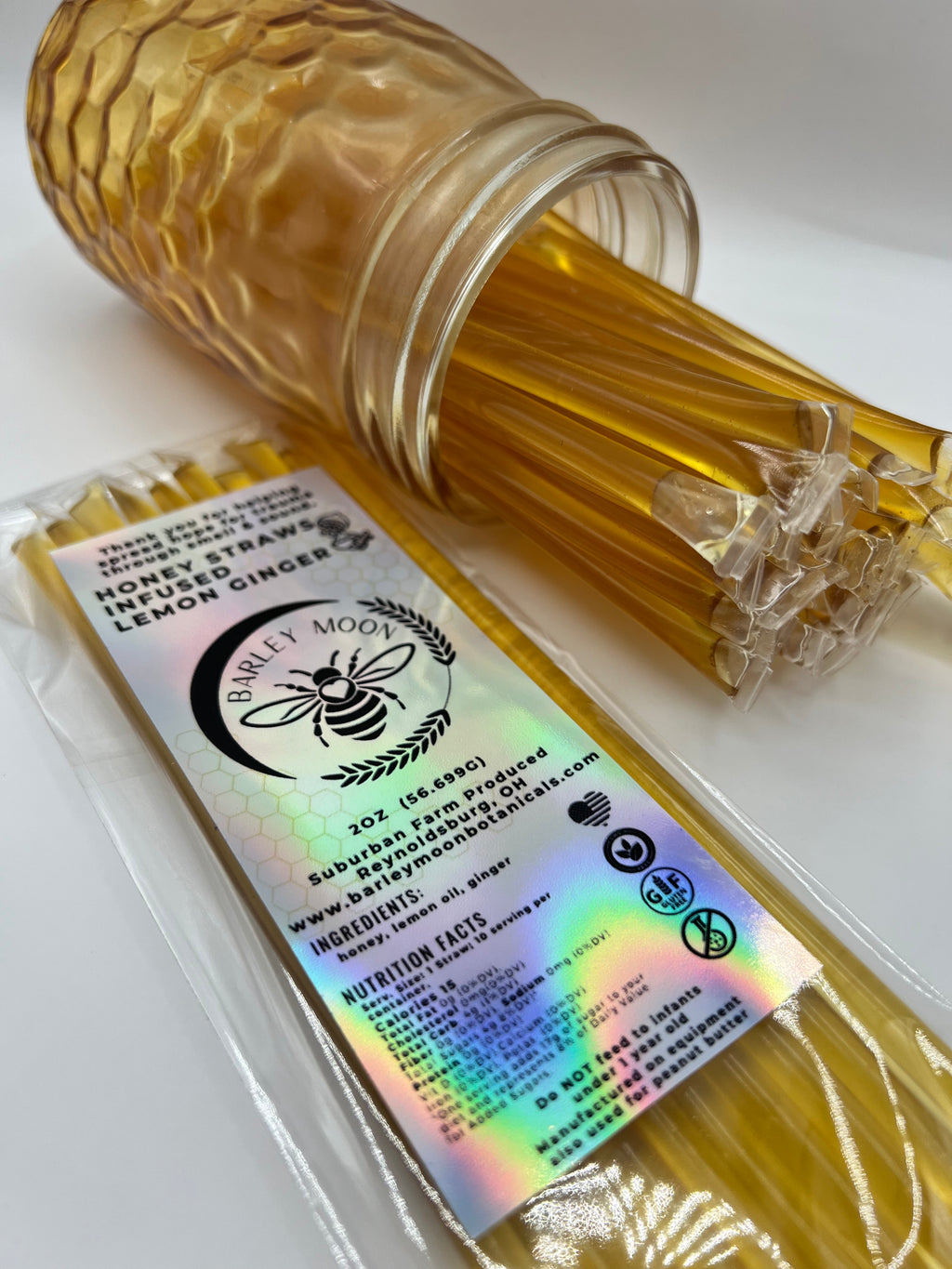 Honey Straws - Infused Lemon Ginger - Barley Moon Botanicals - Pure Honey, Natural Ingredients