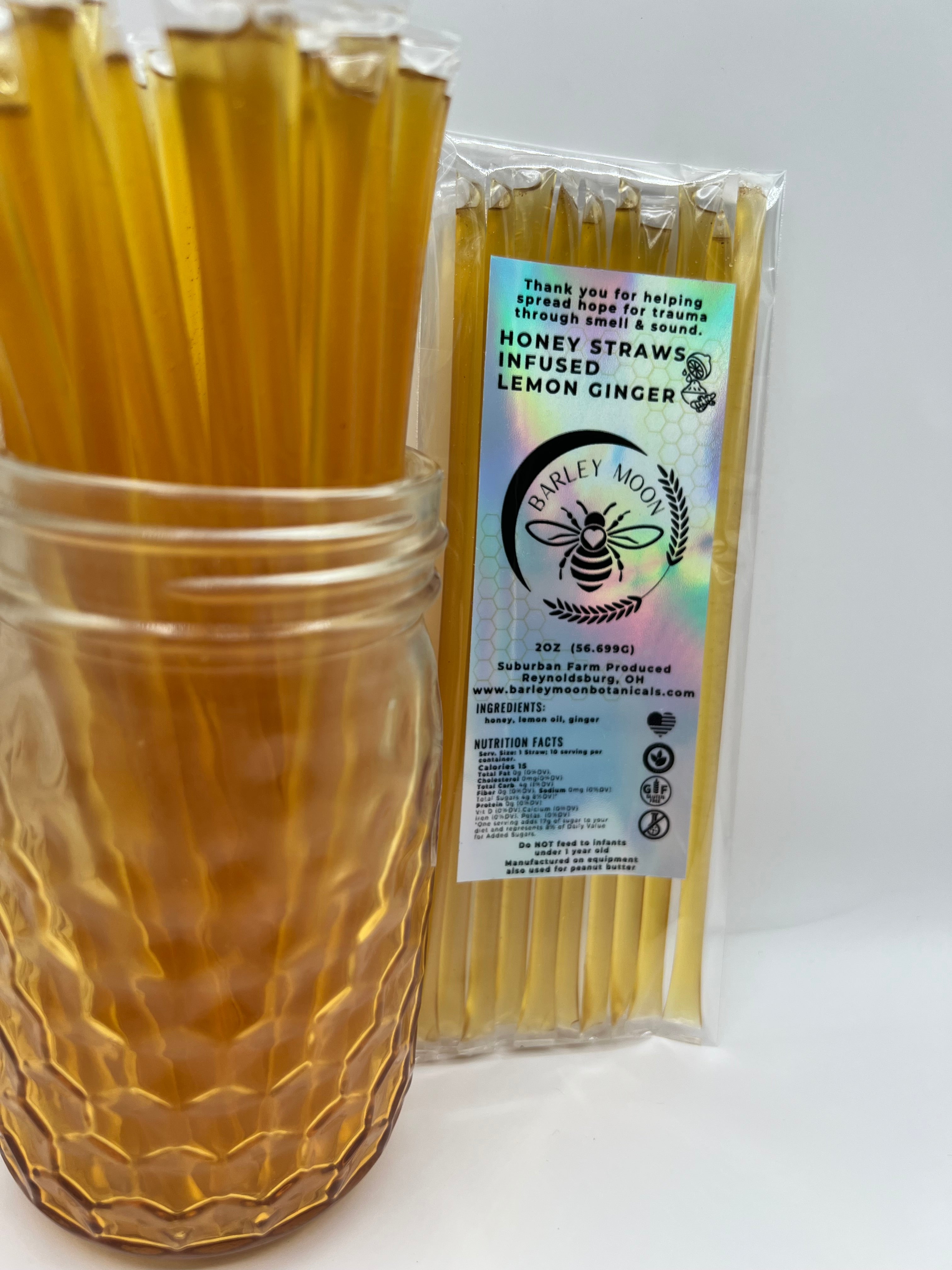Honey Straws - Infused Lemon Ginger - Barley Moon Botanicals - Pure Honey, Natural Ingredients