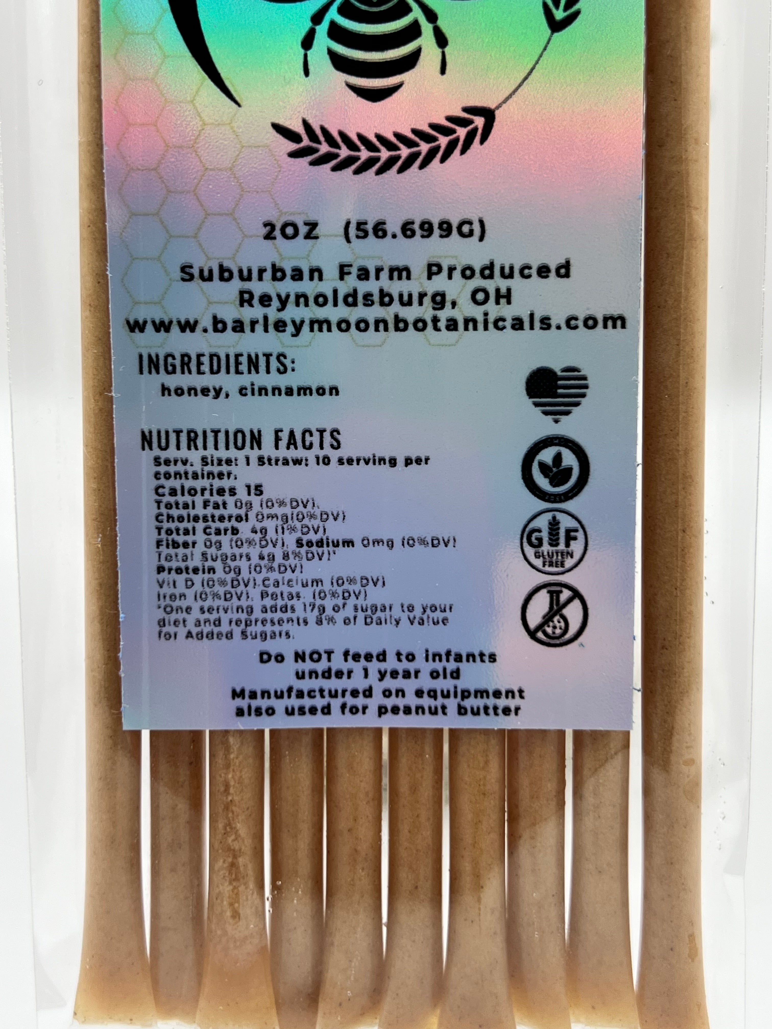 Creamed Cinnamon Honey Straws - Barley Moon Botanicals -  Pure Honey, Natural Ingredients