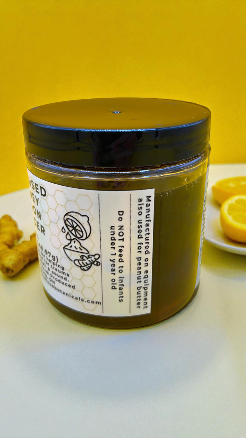 Infused Honey Lemon Ginger - Barley Moon Botanicals - Pure Honey, Natural Ingredients