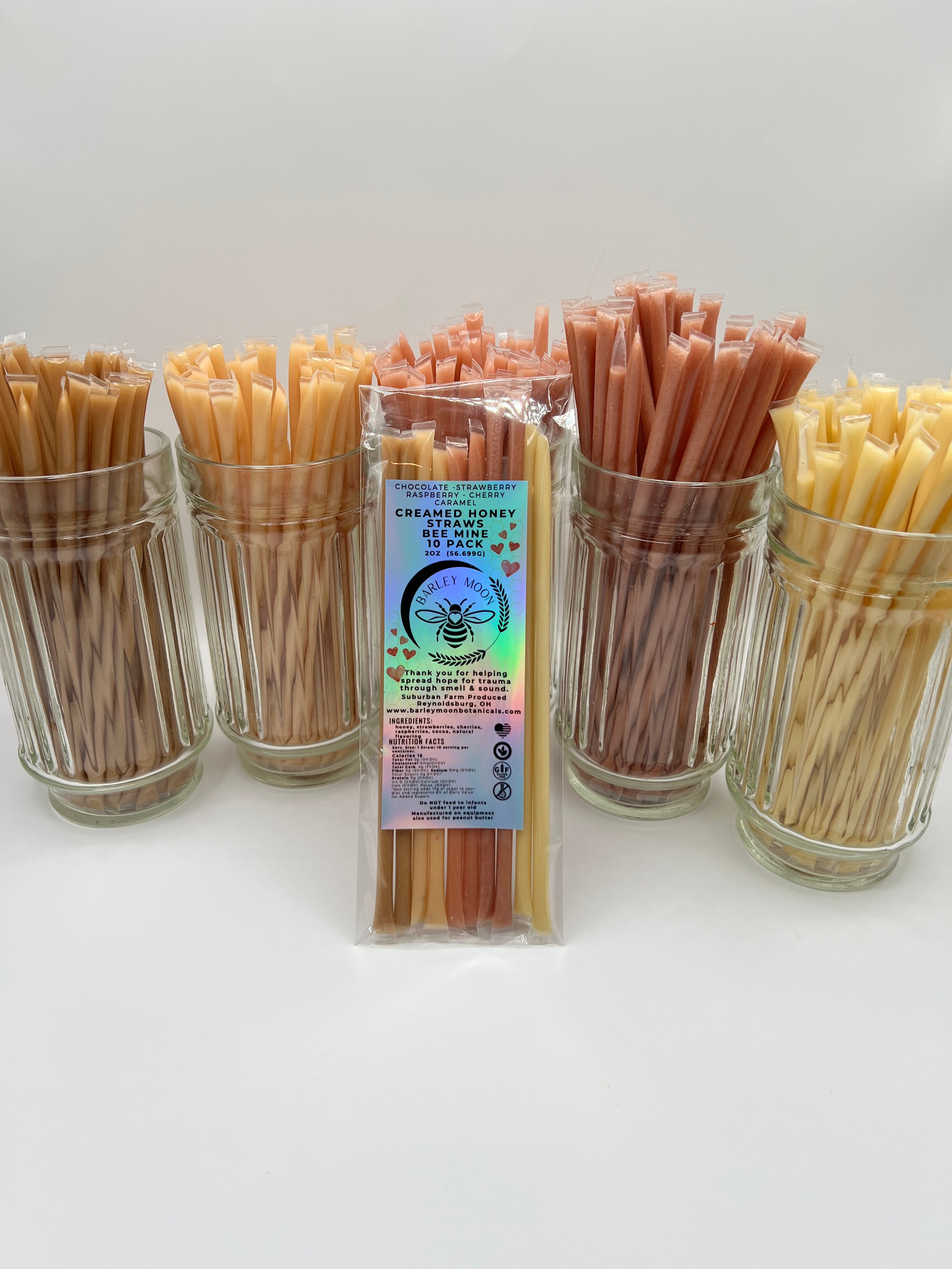 Bee Mine Creamed Honey Straws - Set of 10 - Barley Moon Botanicals -  Pure Honey Natural Flavors