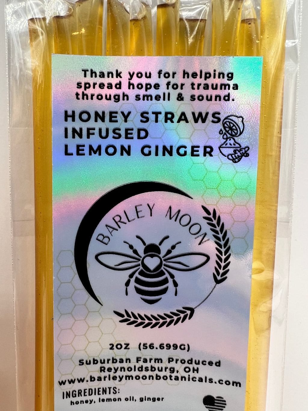 Honey Straws - Infused Lemon Ginger - Barley Moon Botanicals - Pure Honey, Natural Ingredients