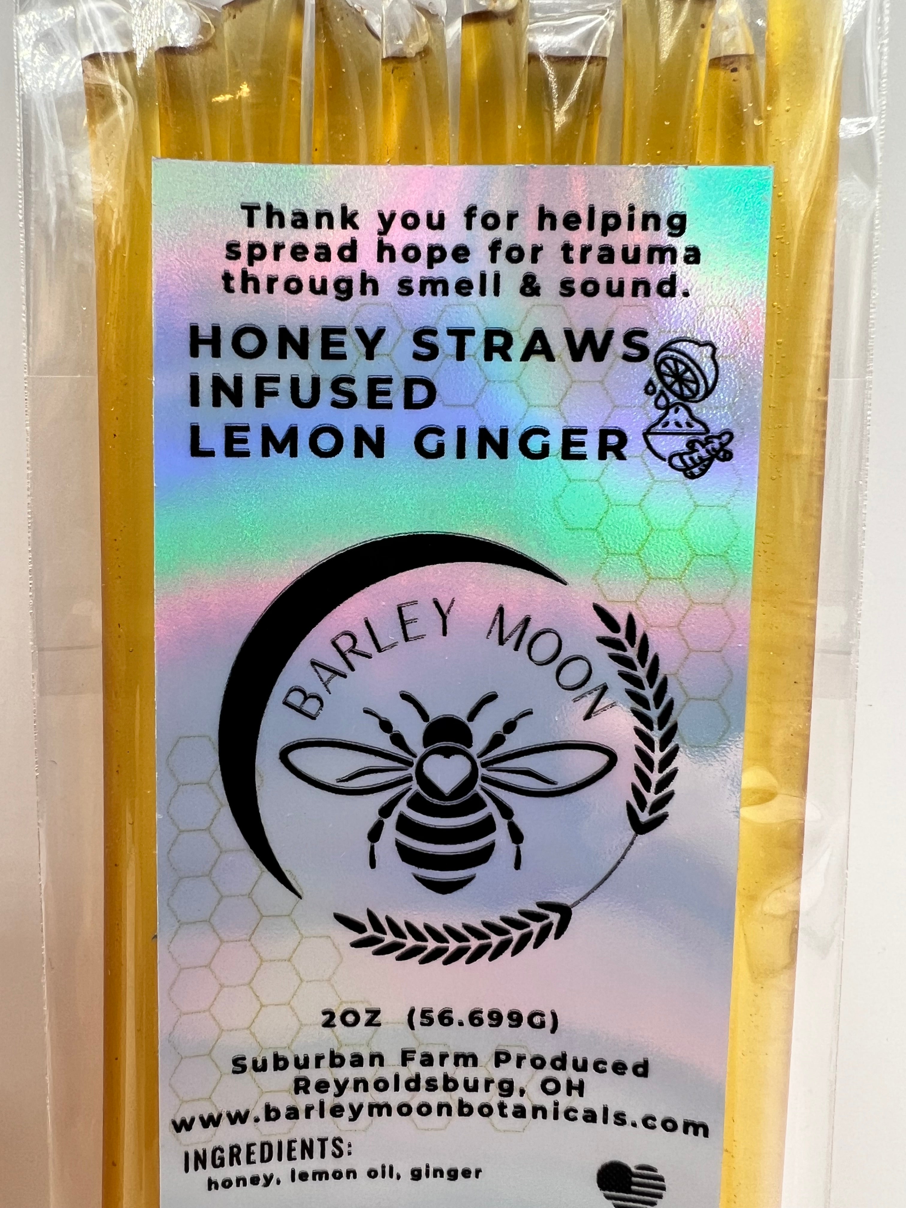 Honey Straws - Infused Lemon Ginger - Barley Moon Botanicals - Pure Honey, Natural Ingredients