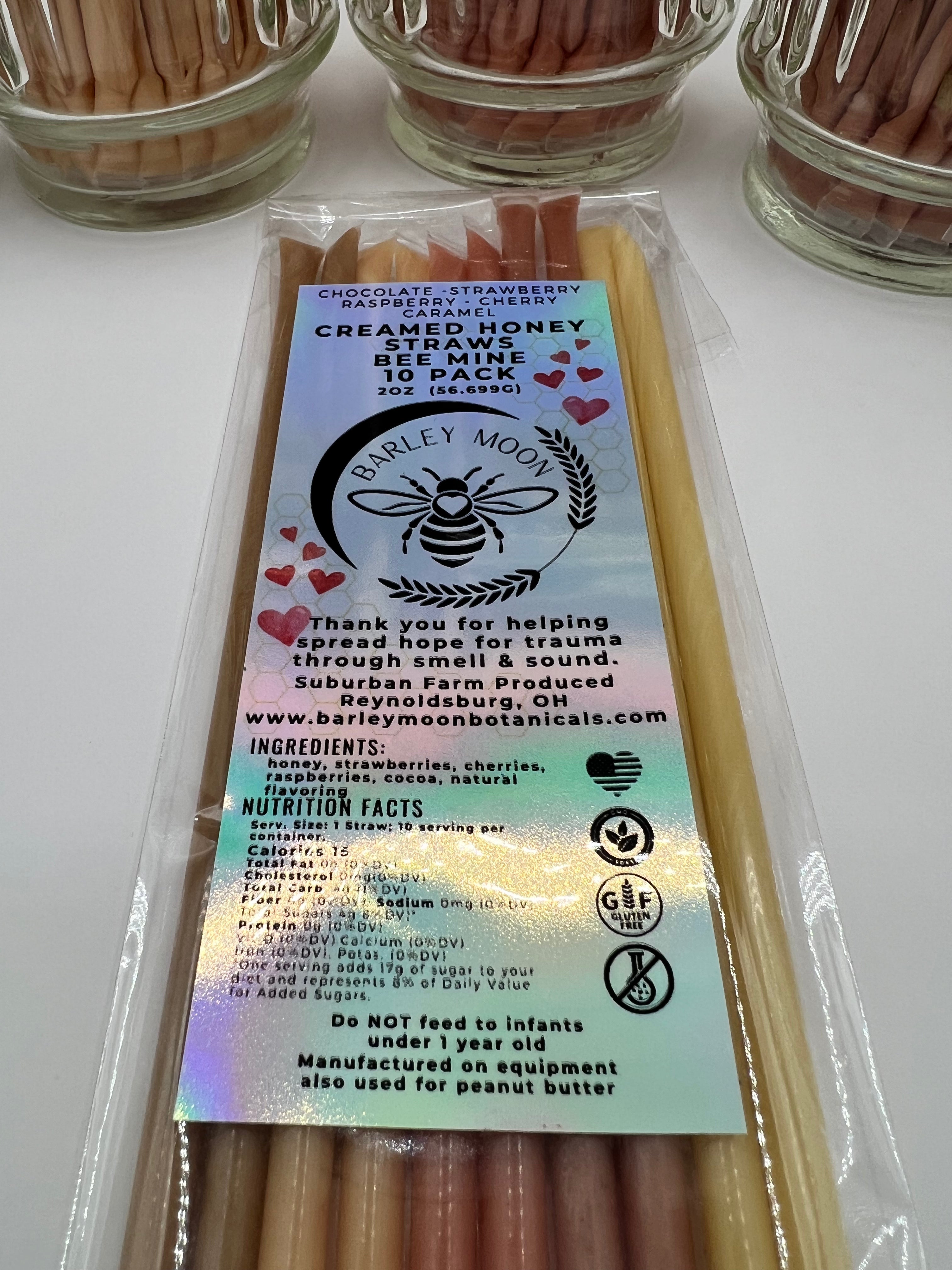 Bee Mine Creamed Honey Straws - Set of 10 - Barley Moon Botanicals -  Pure Honey Natural Flavors