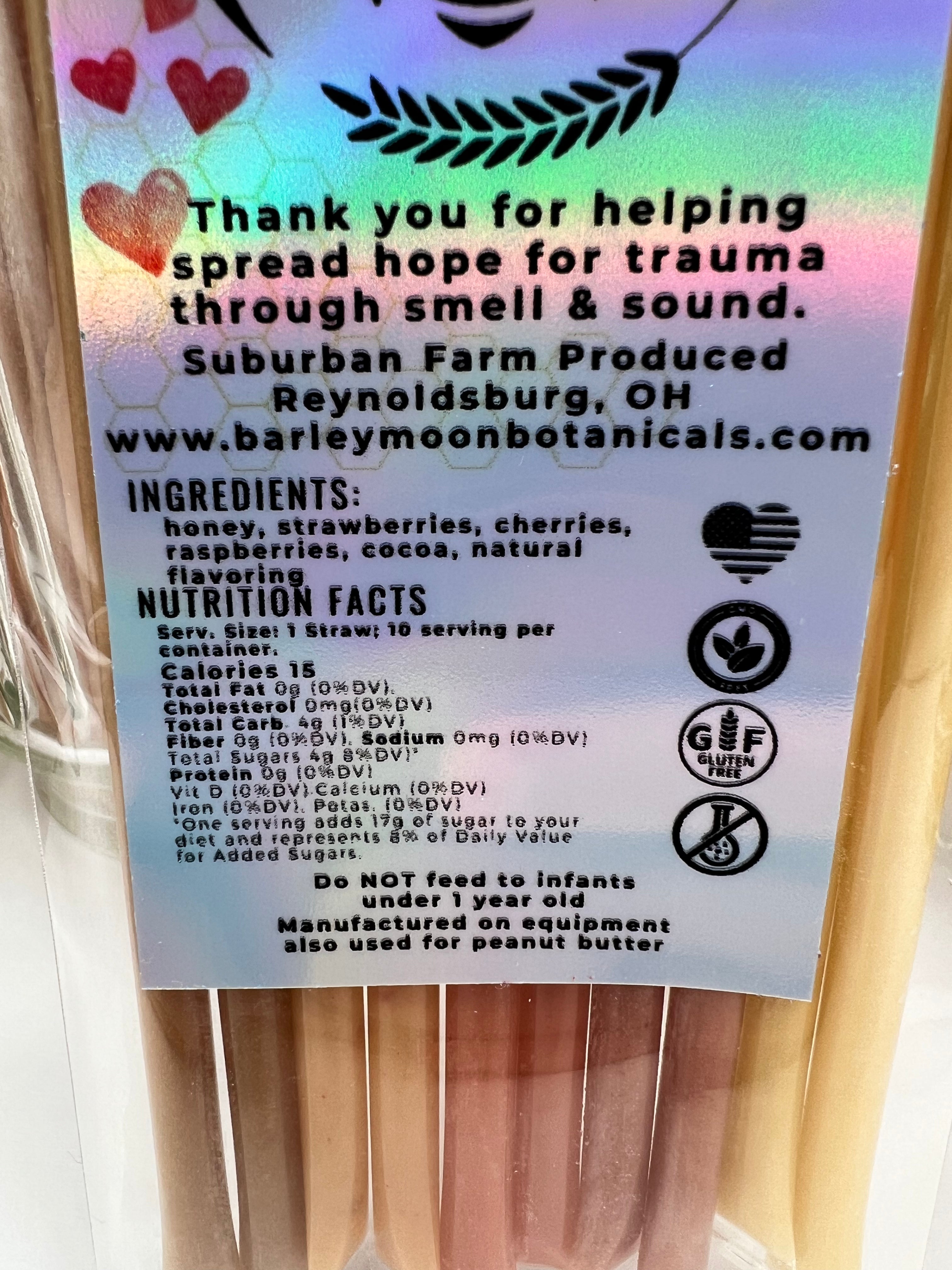 Bee Mine Creamed Honey Straws - Set of 10 - Barley Moon Botanicals -  Pure Honey Natural Flavors