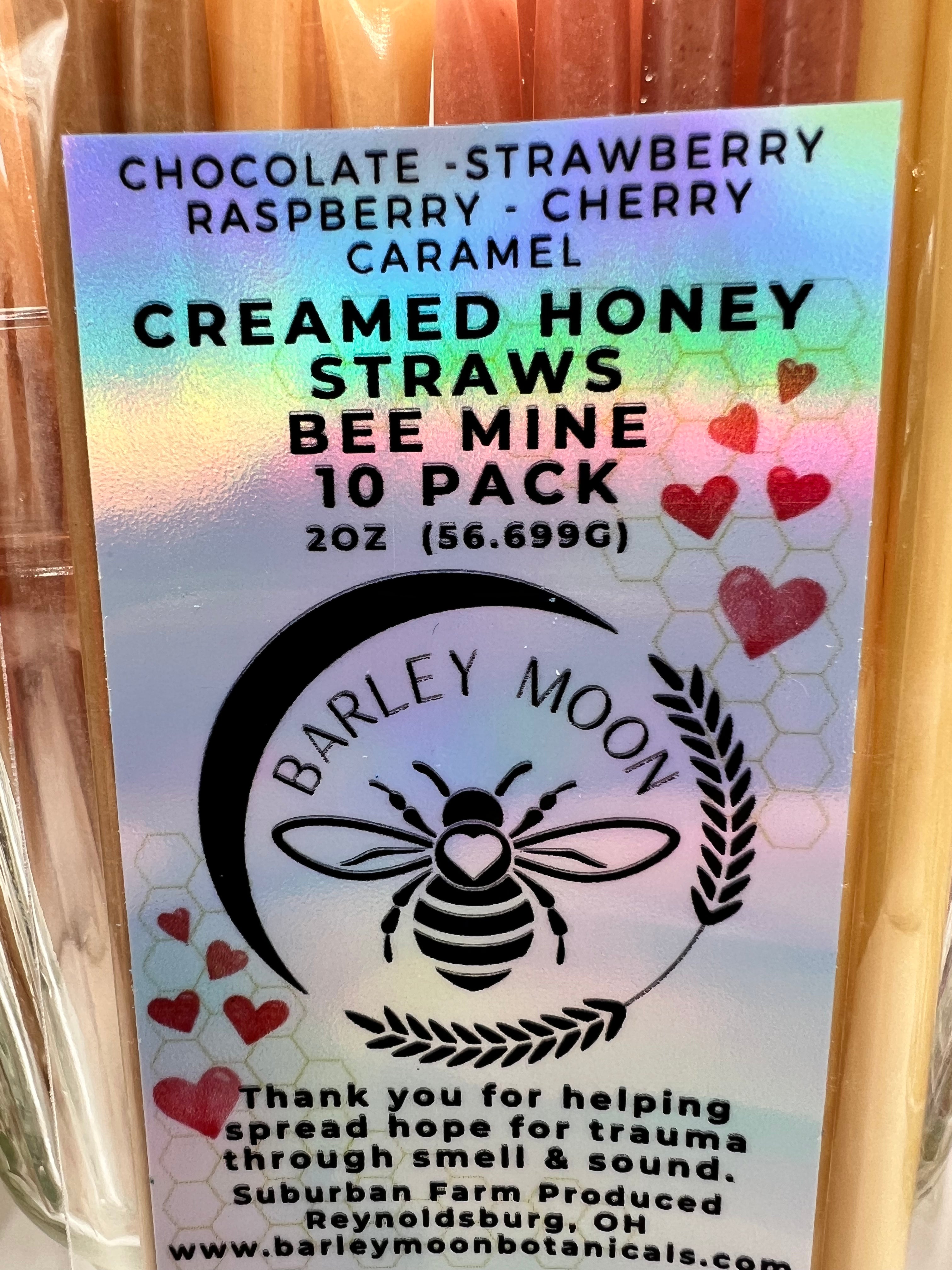 Bee Mine Creamed Honey Straws - Set of 10 - Barley Moon Botanicals -  Pure Honey Natural Flavors