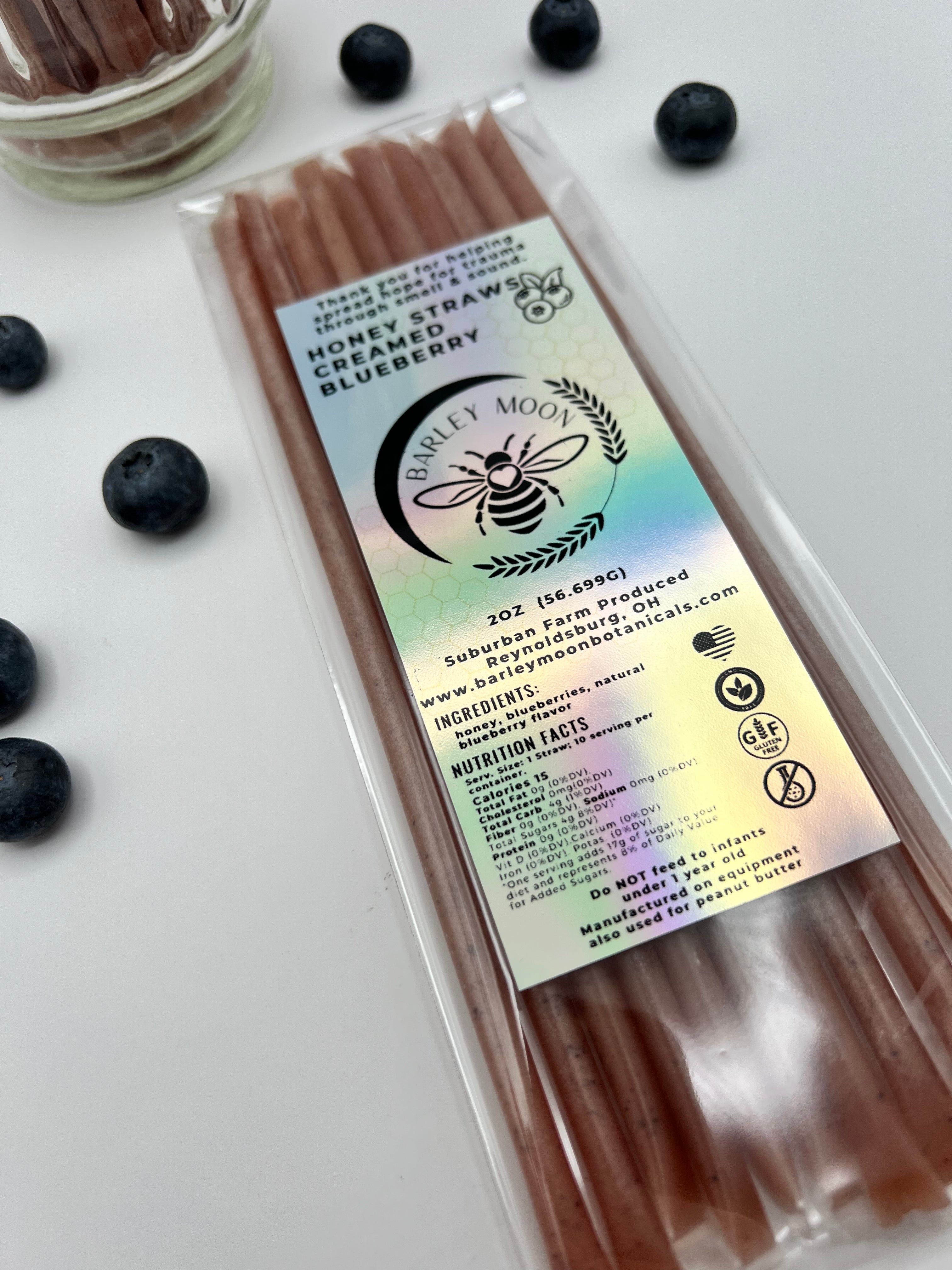 Honey Straws - Creamed Blueberry - Barley Moon Botanicals - Pure Honey, Natural Ingredients