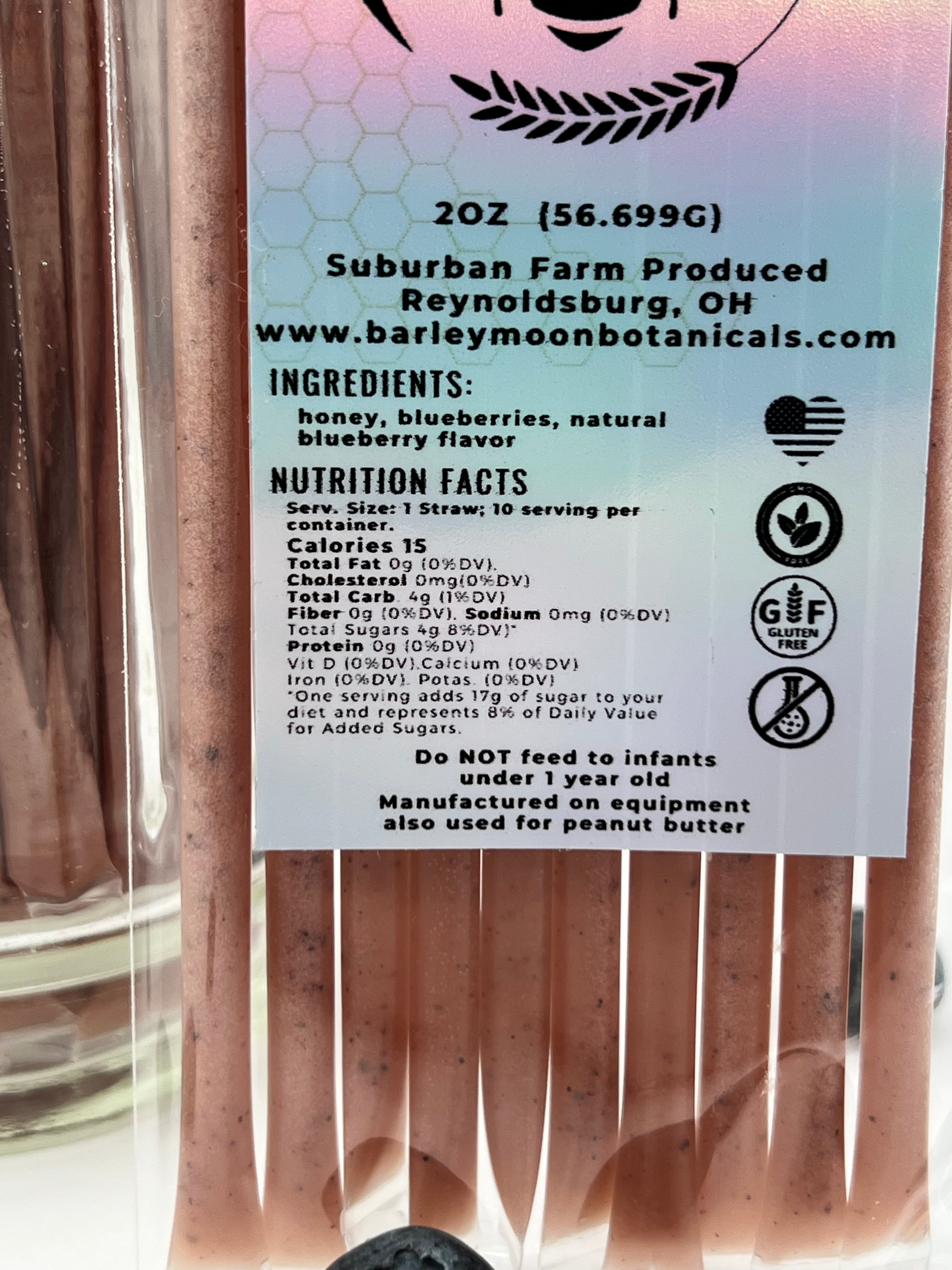 Honey Straws - Creamed Blueberry - Barley Moon Botanicals - Pure Honey, Natural Ingredients