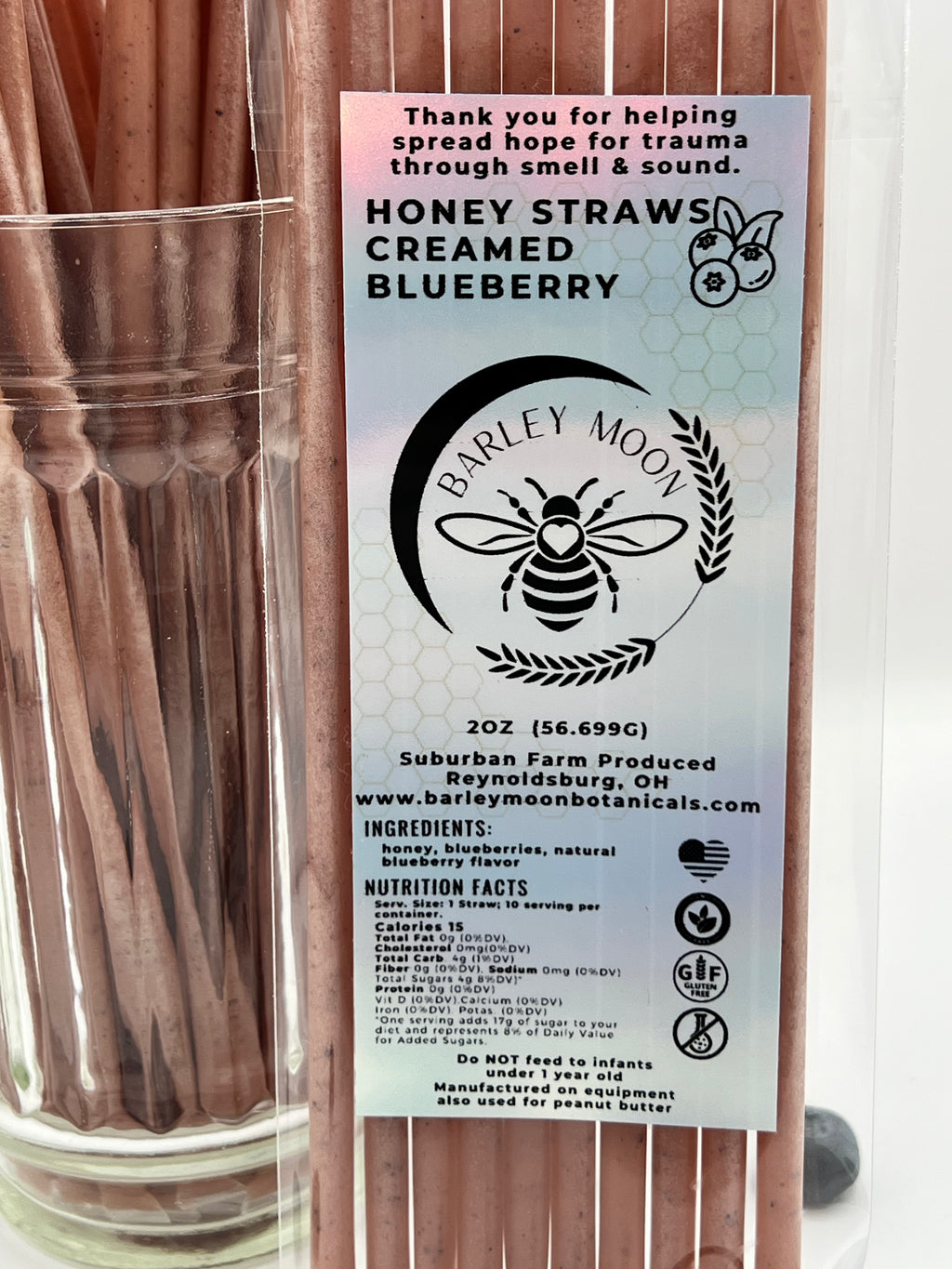 Honey Straws - Creamed Blueberry - Barley Moon Botanicals - Pure Honey, Natural Ingredients