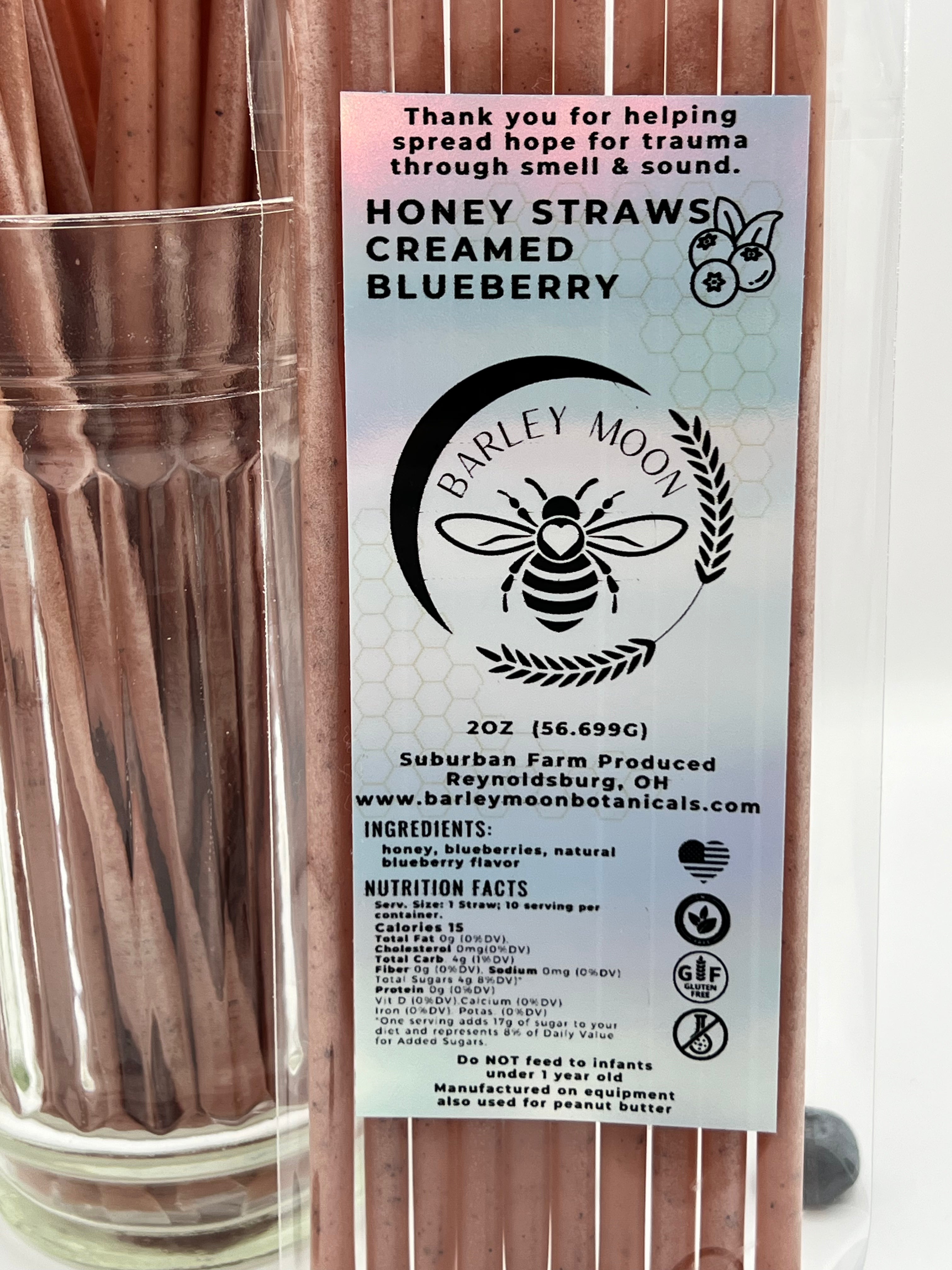 Honey Straws - Creamed Blueberry - Barley Moon Botanicals - Pure Honey, Natural Ingredients