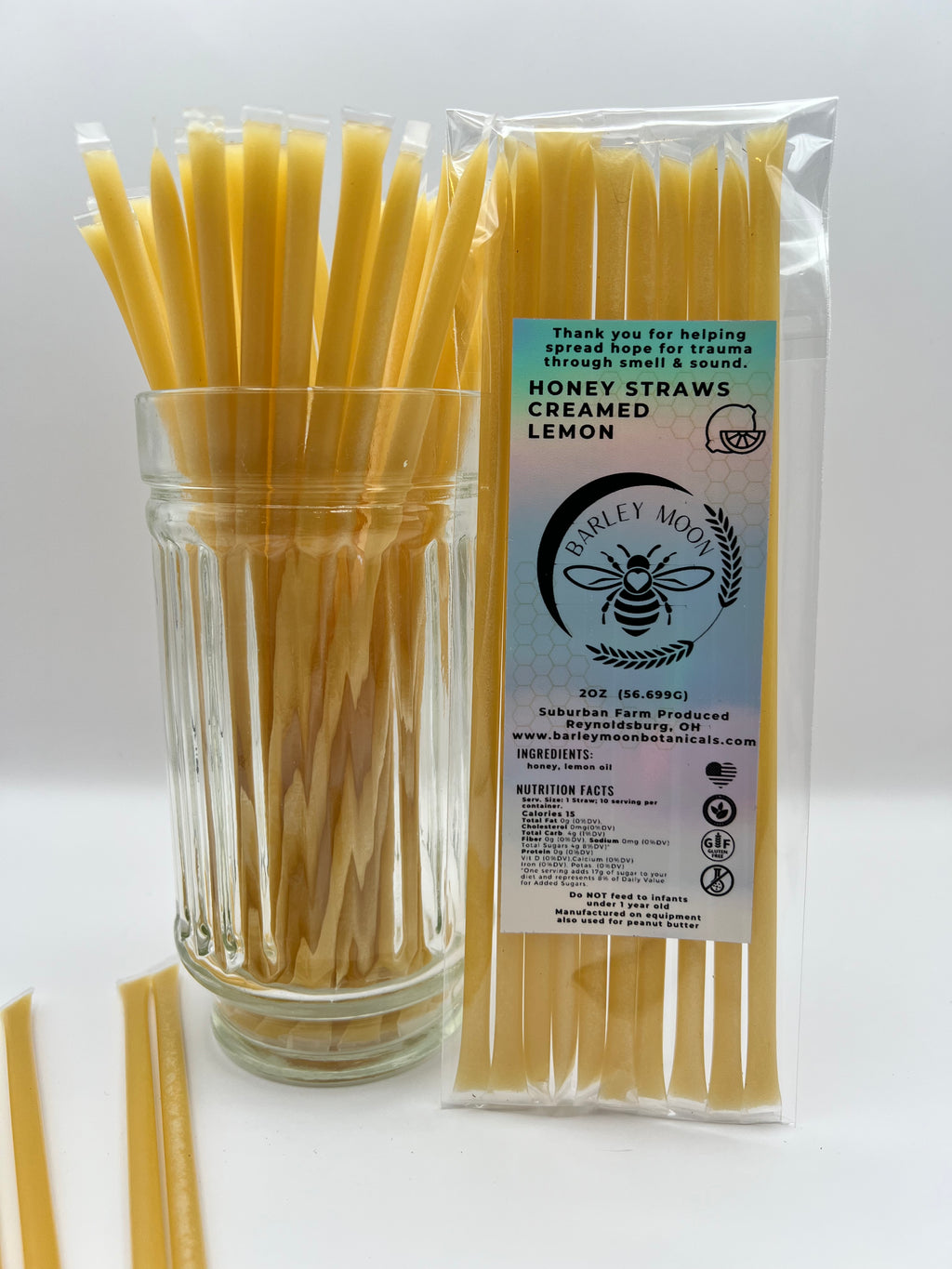 Honey Straws - Creamed Lemon - Barley Moon Botanicals - Pure Honey, Natural Ingredients