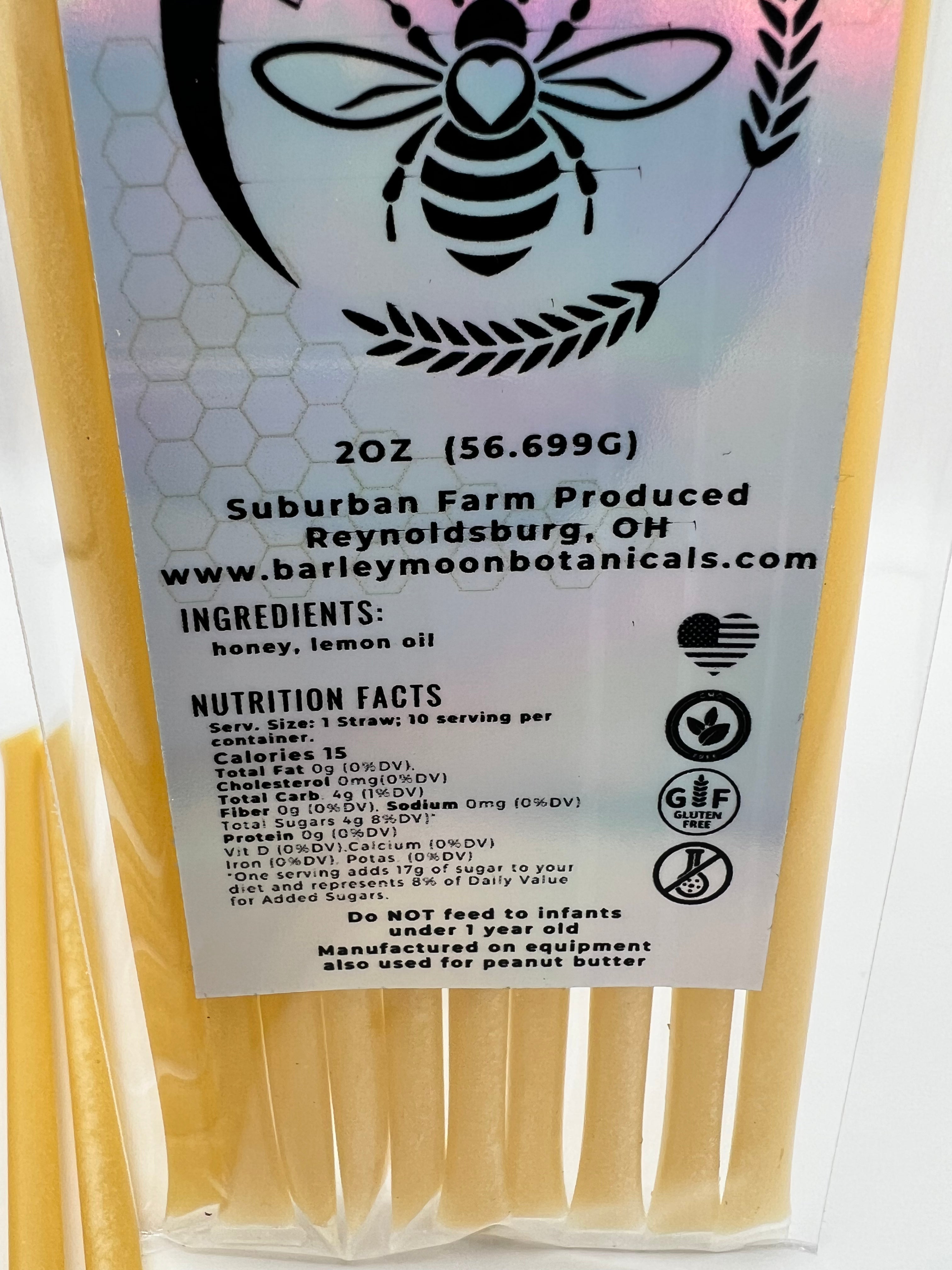Honey Straws - Creamed Lemon - Barley Moon Botanicals - Pure Honey, Natural Ingredients