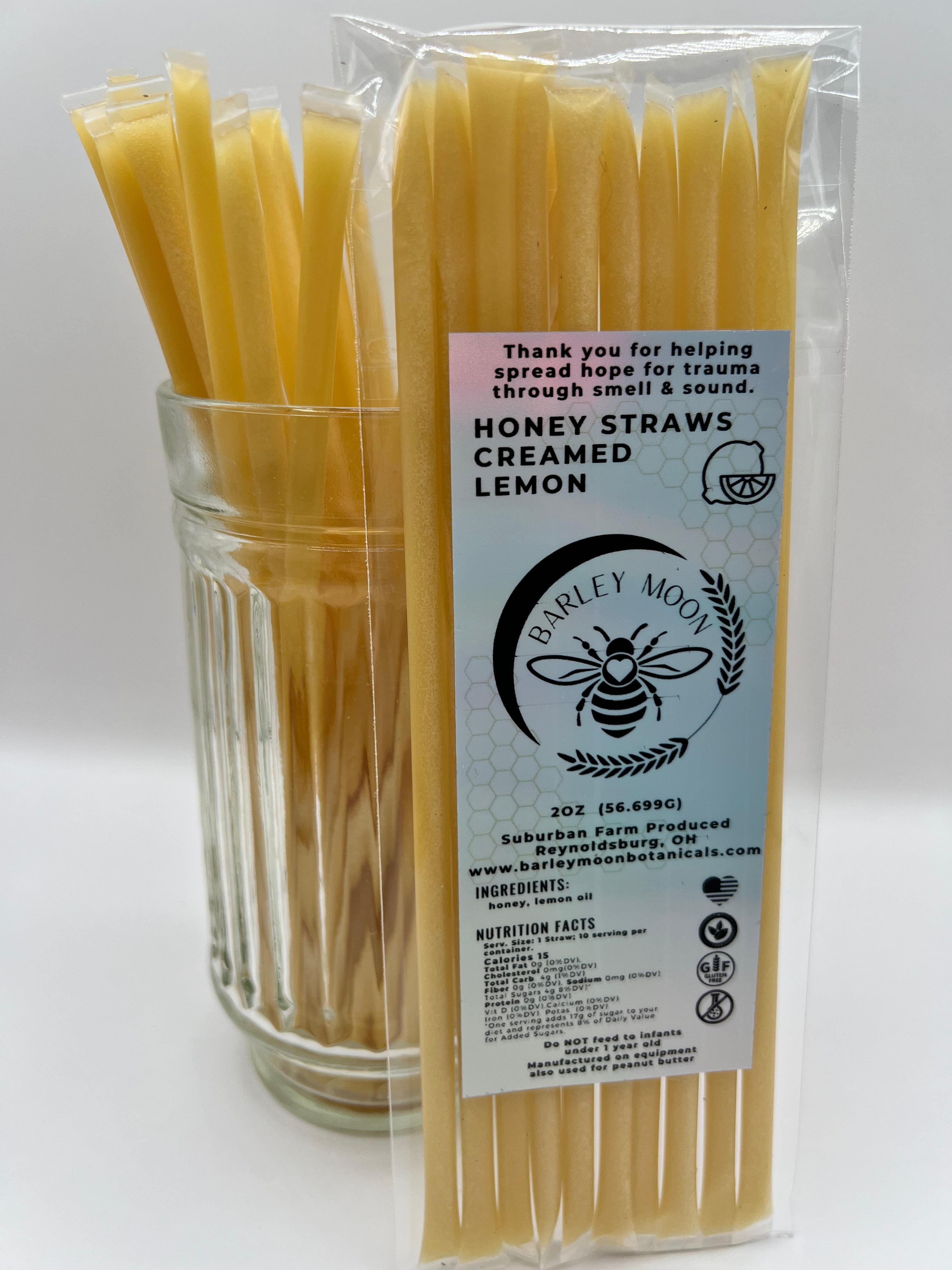 Honey Straws - Creamed Lemon - Barley Moon Botanicals - Pure Honey, Natural Ingredients