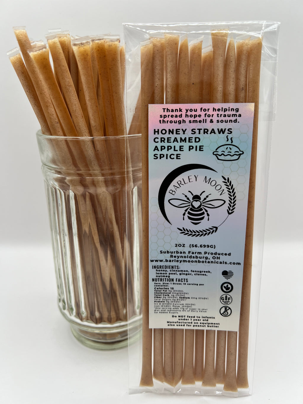 Honey Straws - Creamed Apple Pie Spice - Barley Moon Botanicals - Pure Honey, Natural Ingredients