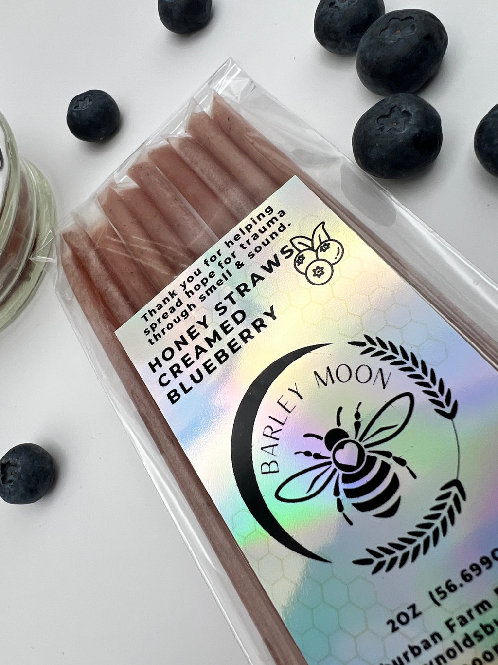 Barley Moon Botanicals blueberry creamed honey straws