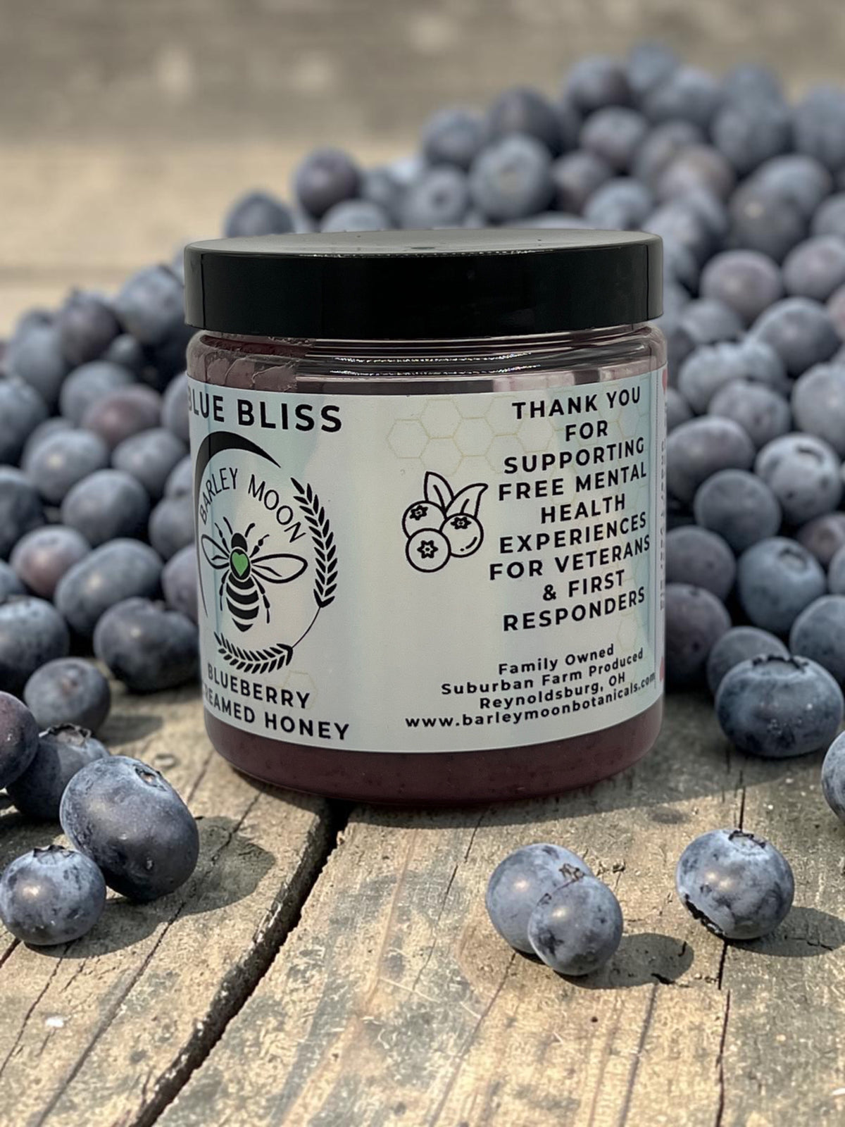 Barley Moon Botanicals Blue Bliss blueberry creamed honey jar