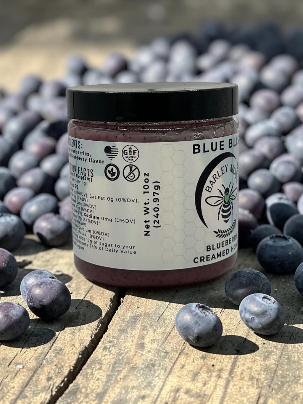 Barley Moon Botanicals Blue Bliss blueberry creamed honey jar