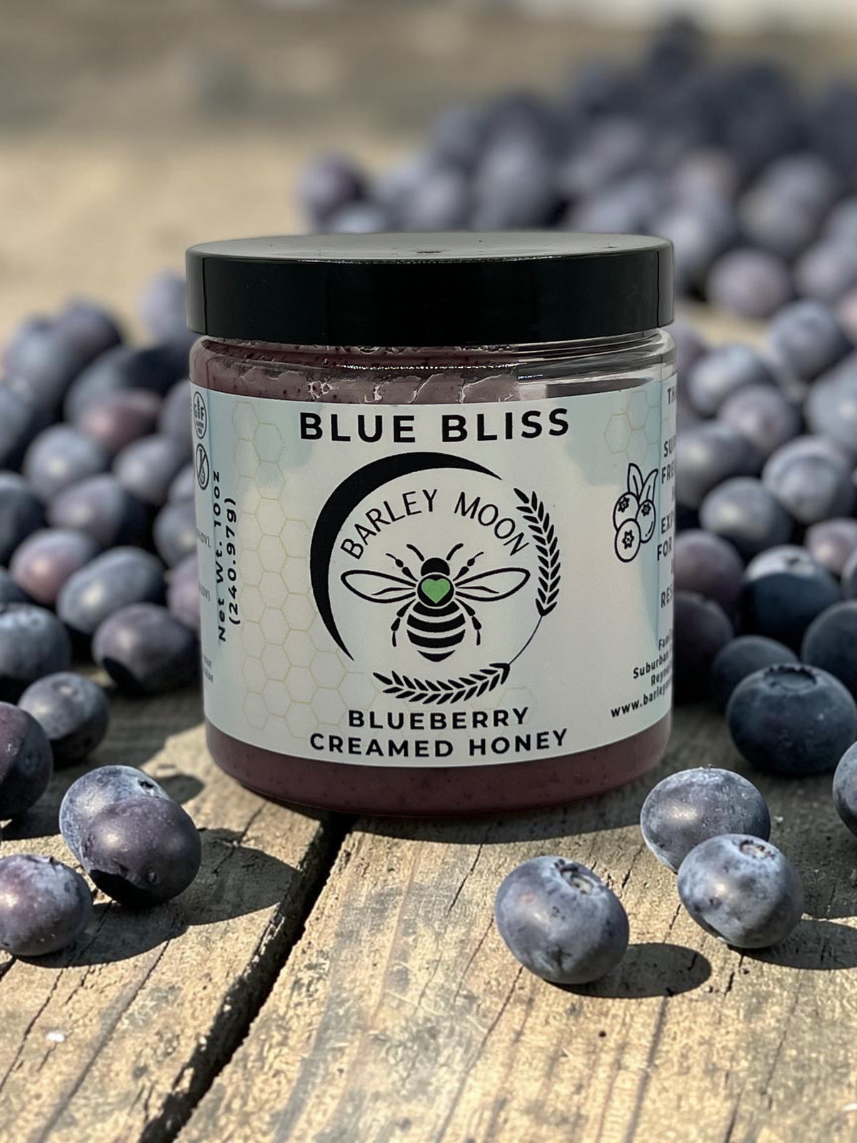 Barley Moon Botanicals Blue Bliss blueberry creamed honey jar