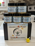 Barley Moon Botanicals Autumn Indulgence creamed honey flight featuring five seasonal jars in a branded gift box.