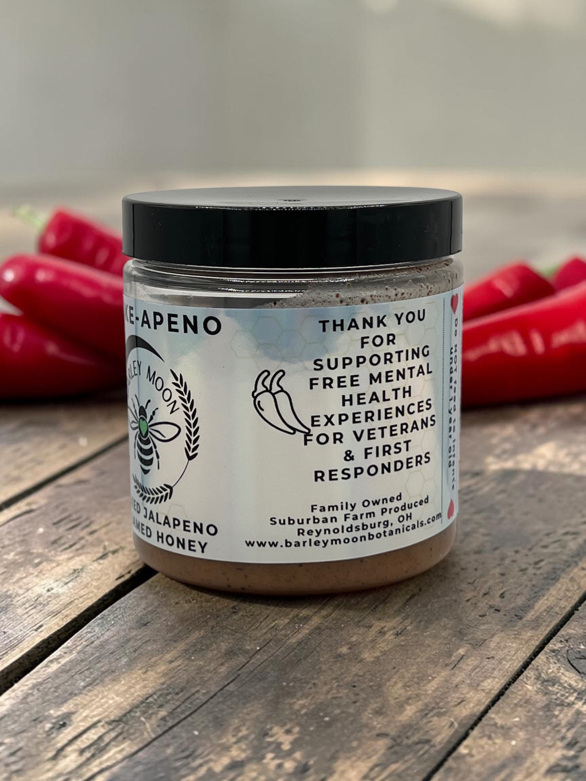Barley Moon Botanicals Smoke-apeno Smoked Jalapeño creamed honey jar