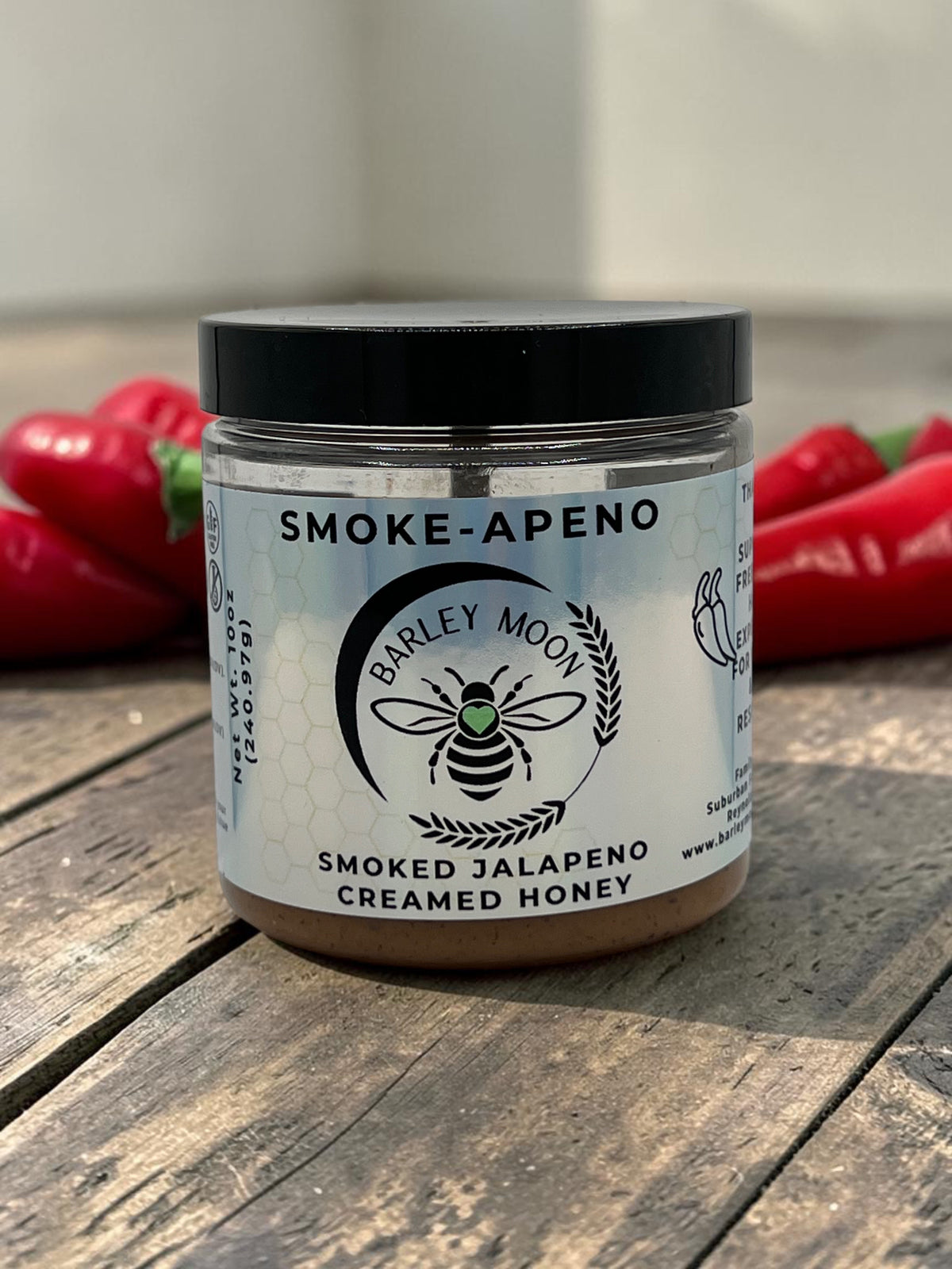 Barley Moon Botanicals Smoke-apeno Smoked Jalapeño creamed honey jar