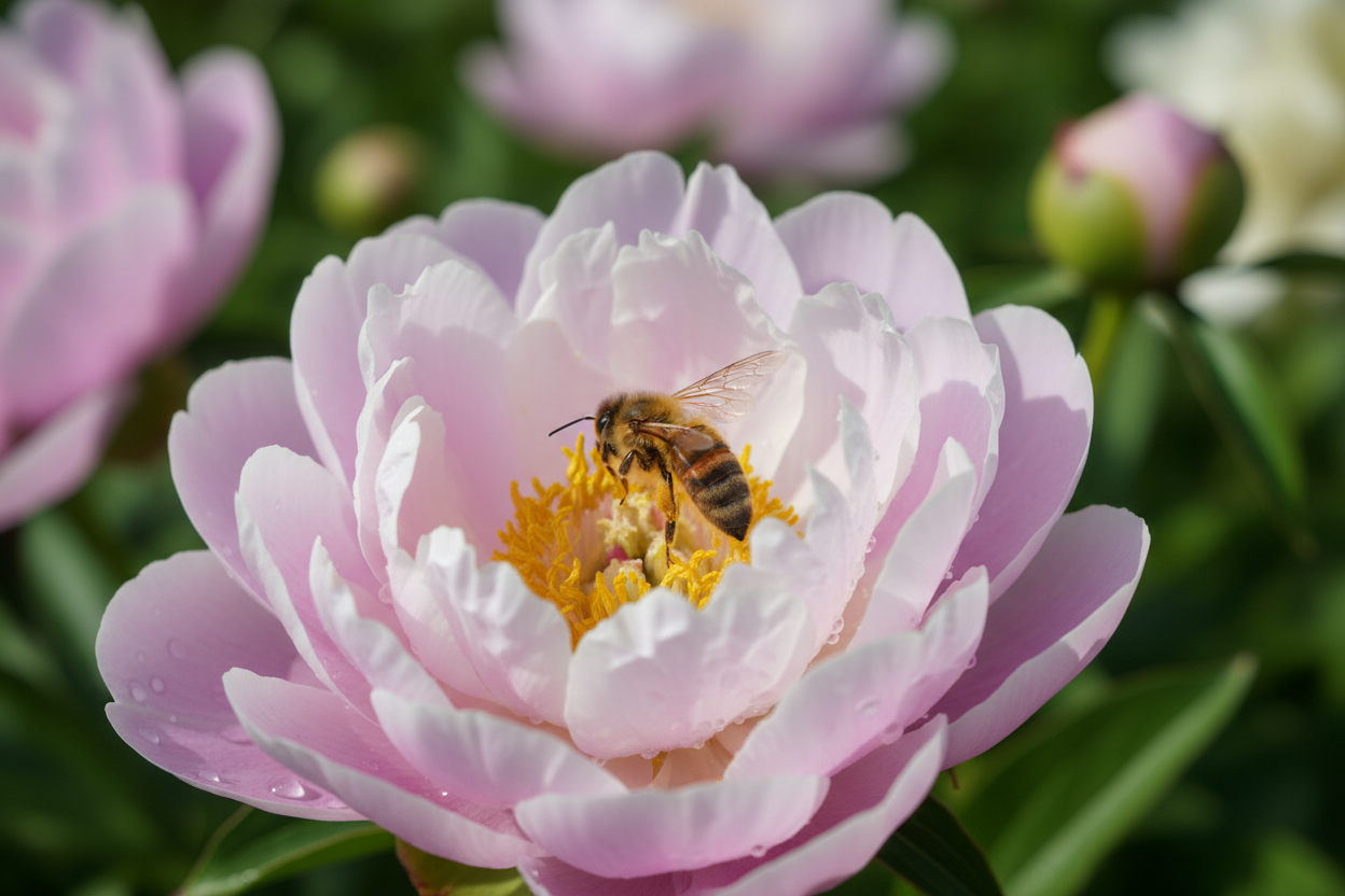 honey bee landing on peaceful flower