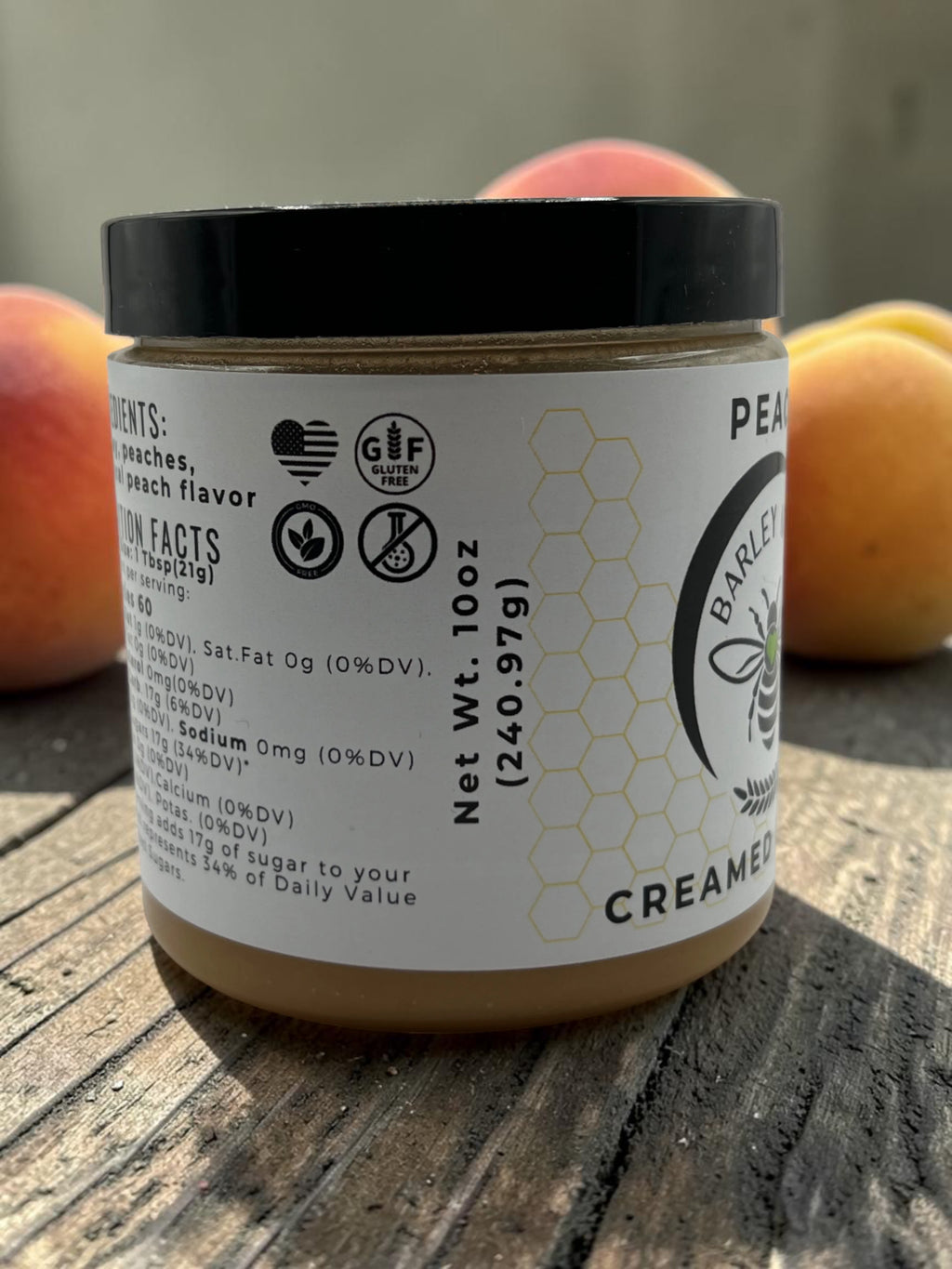 Peach Creamed Honey - Barley Moon Botanicals - Pure Honey, Natural Ingredients