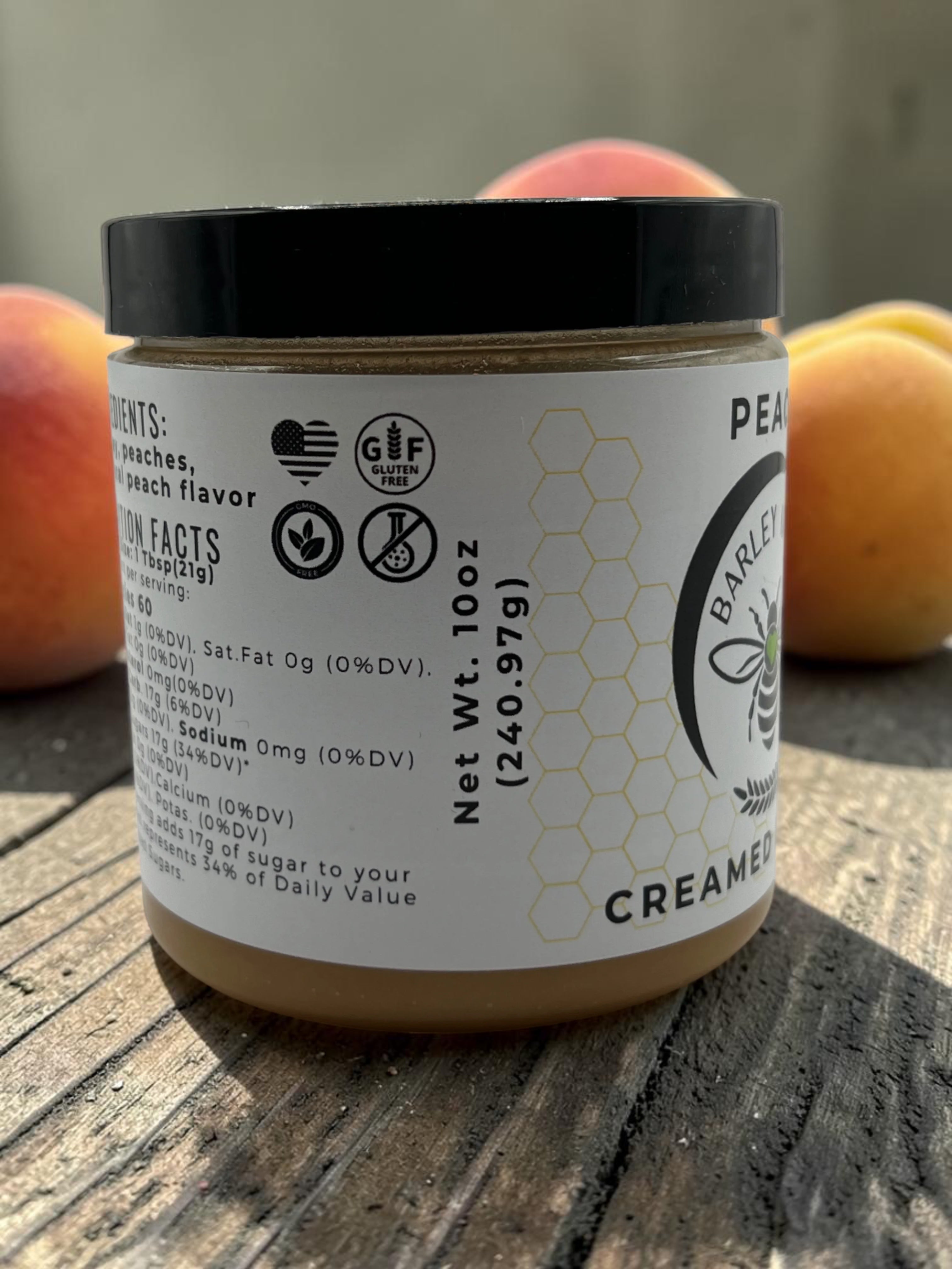 Peach Creamed Honey - Barley Moon Botanicals - Pure Honey, Natural Ingredients