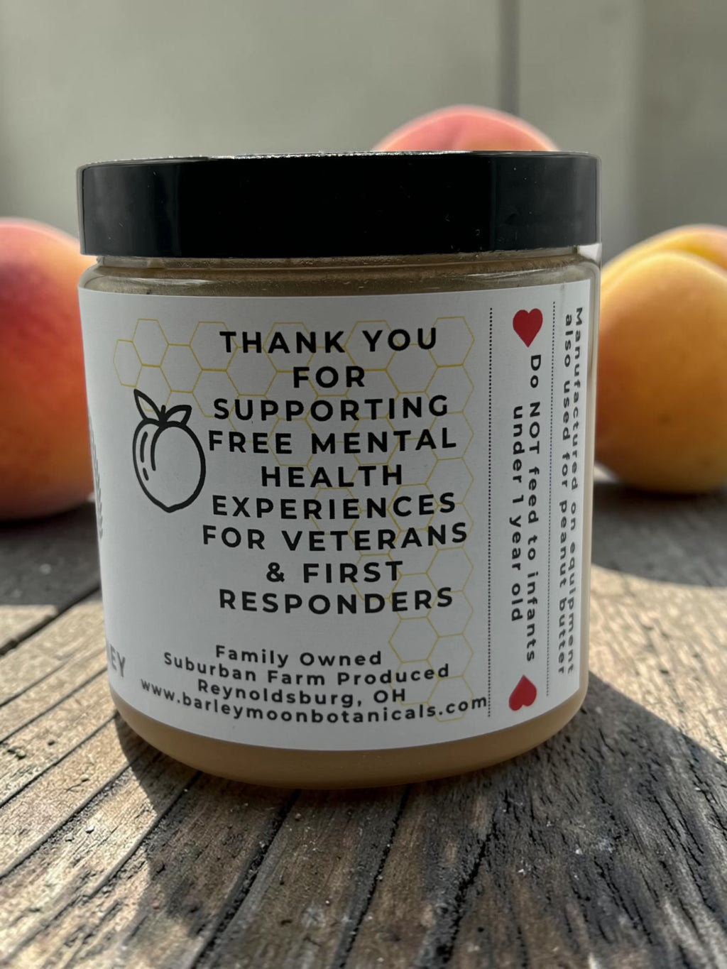 Peach Creamed Honey - Barley Moon Botanicals - Pure Honey, Natural Ingredients
