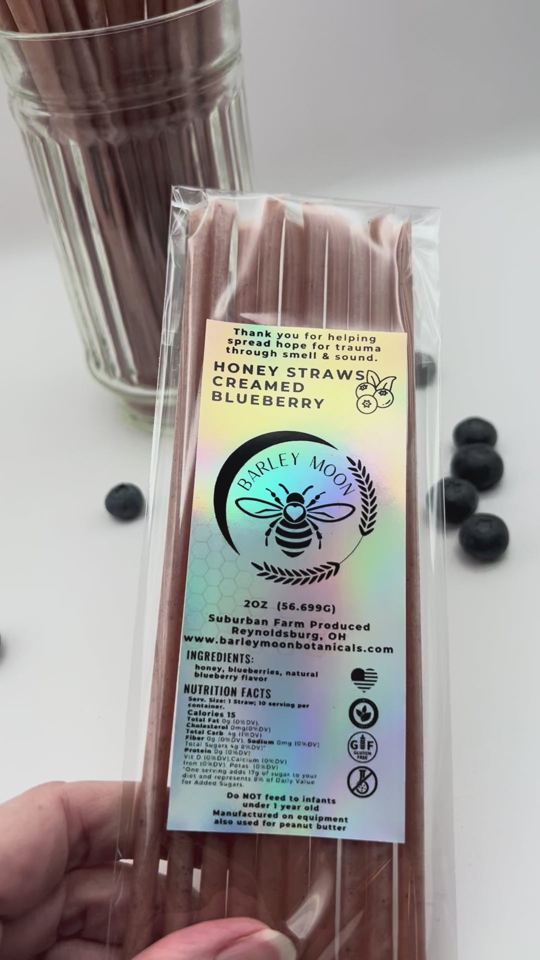 Honey Straws - Creamed Blueberry - Barley Moon Botanicals - Pure Honey, Natural Ingredients