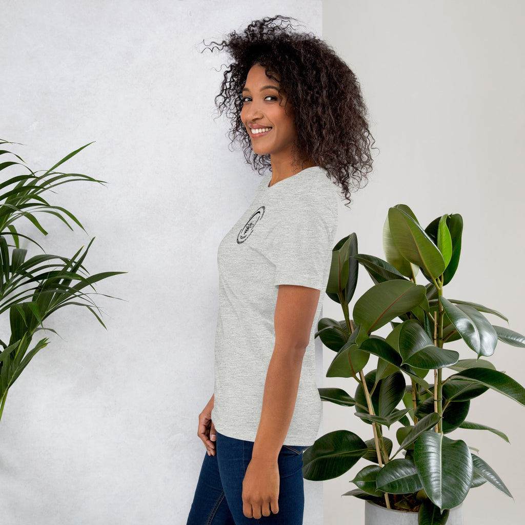 Barley Moon Botanicals unisex heather grey t-shirt featuring a mental health awareness graphic on the back.