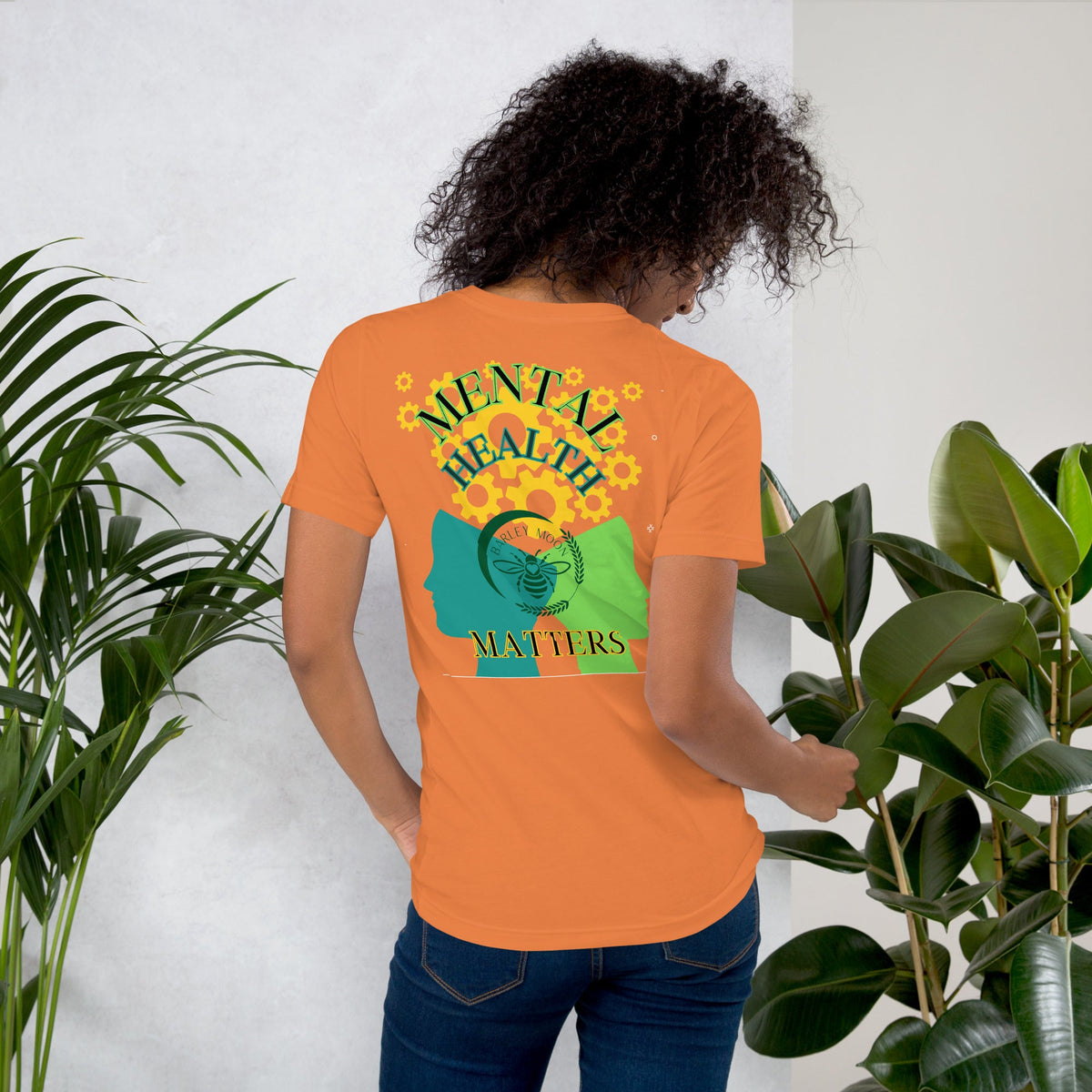 Barley Moon Botanicals unisex heather grey t-shirt featuring a mental health awareness graphic on the back.