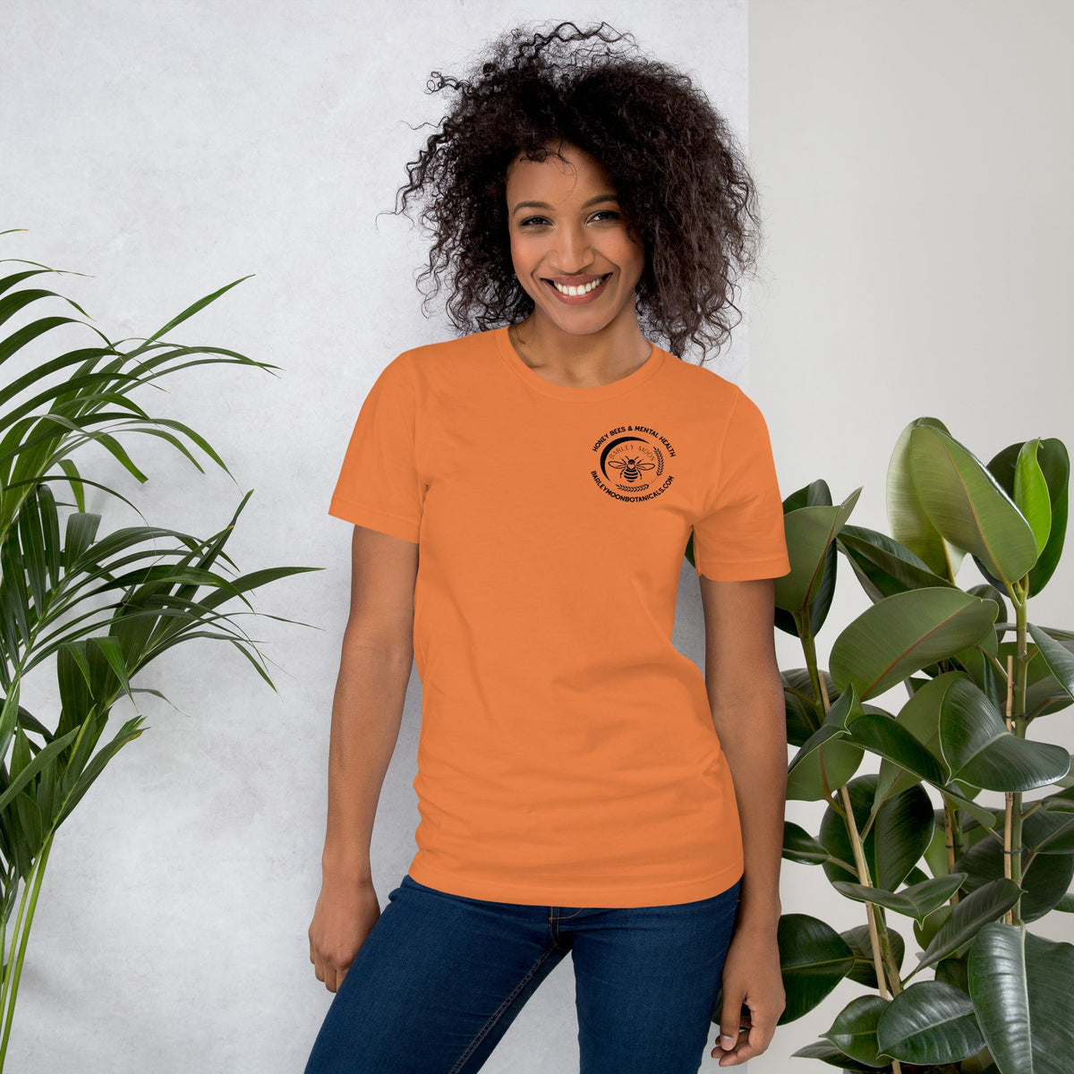 Barley Moon Botanicals unisex heather grey t-shirt featuring a mental health awareness graphic on the back.