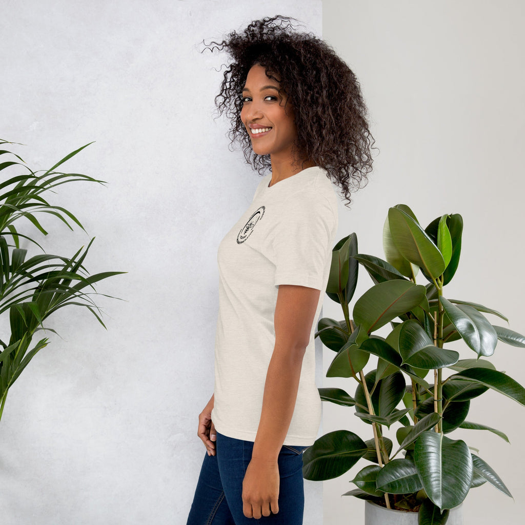 Barley Moon Botanicals unisex heather grey t-shirt featuring a mental health awareness graphic on the back.
