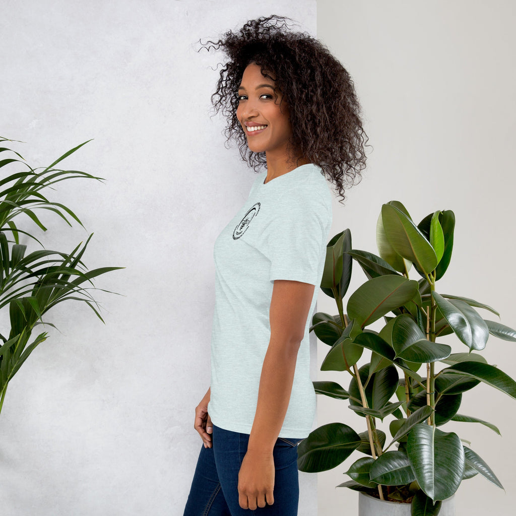 Barley Moon Botanicals unisex heather grey t-shirt featuring a mental health awareness graphic on the back.
